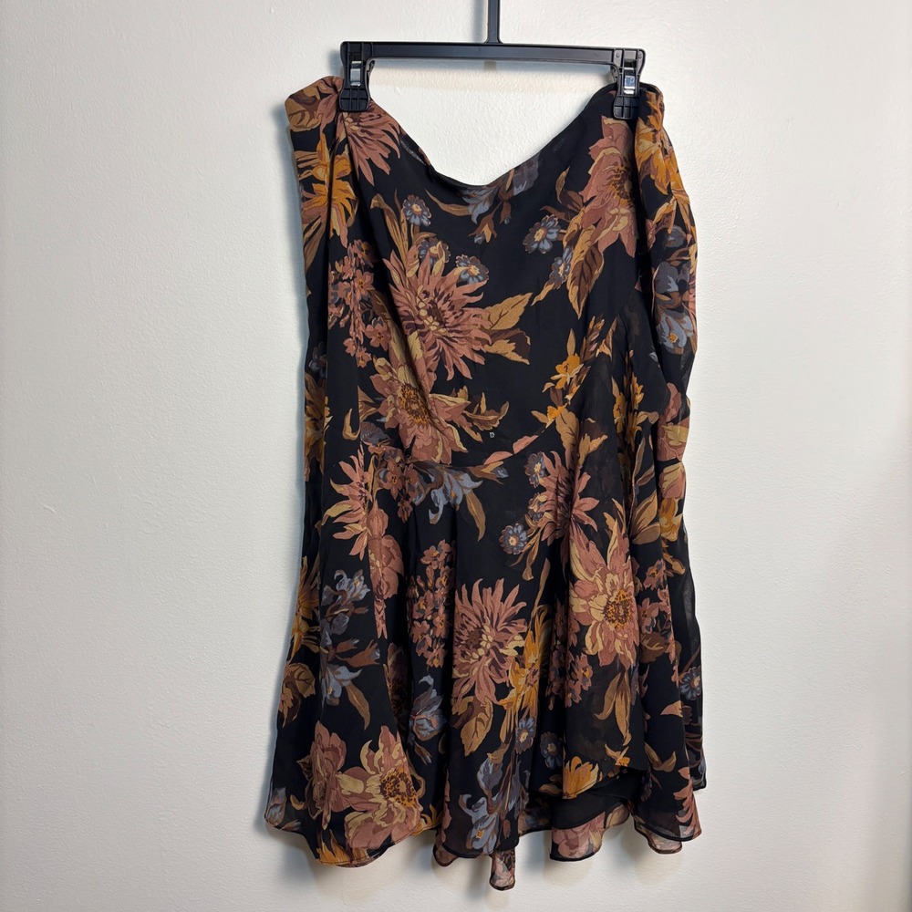 Lauren Ralph Lauren SILK Floral Midi Skirt 12 Black Cottagecore Romantic Flowy